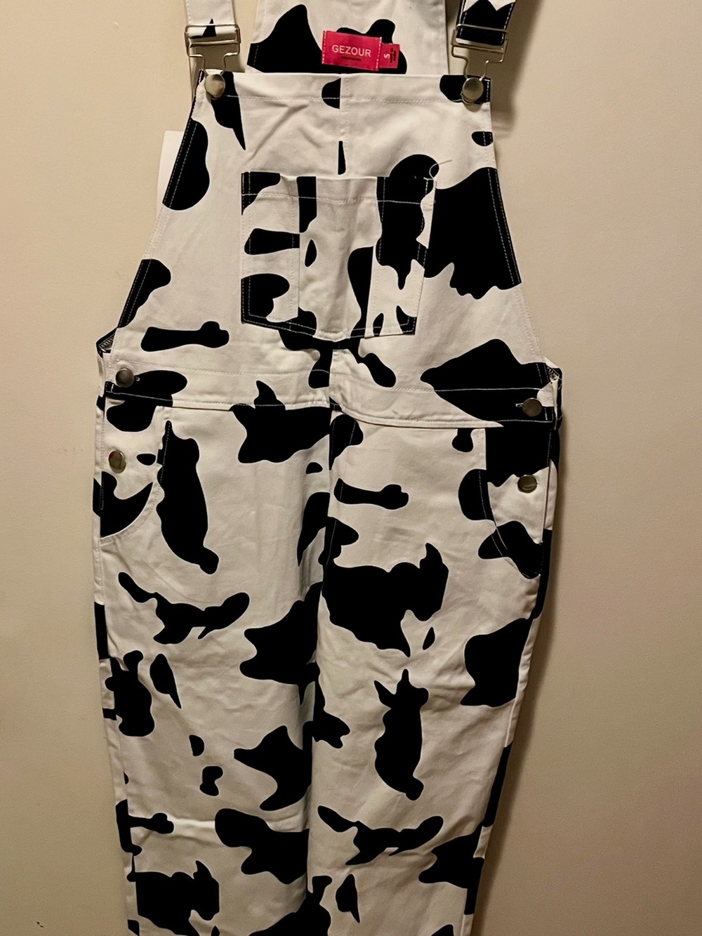 Overalls Black  & White Cow Print Women's Overalls - Picture 6 of 6